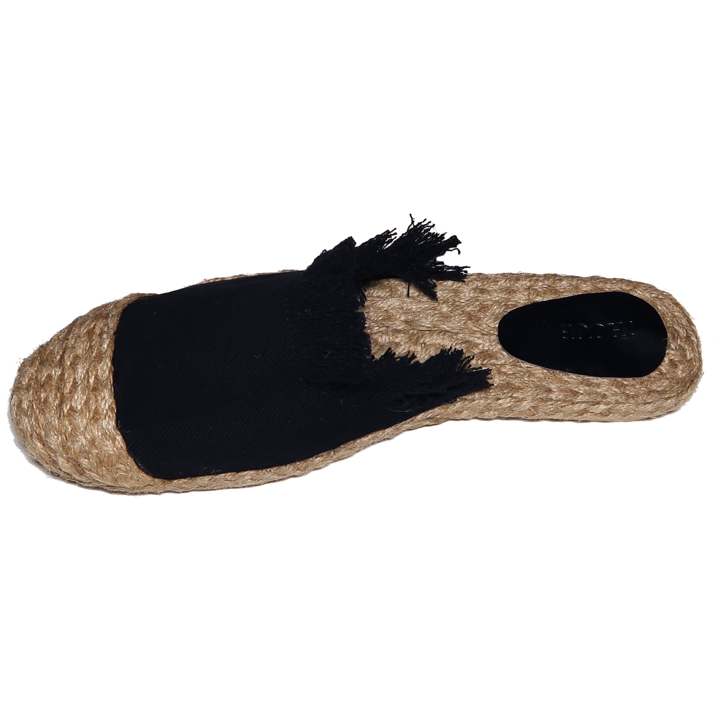 Handmade Abaca Insole Black Ripped Canvas Sandals Slippers Flat Semi Pointed Toe Half Shoes