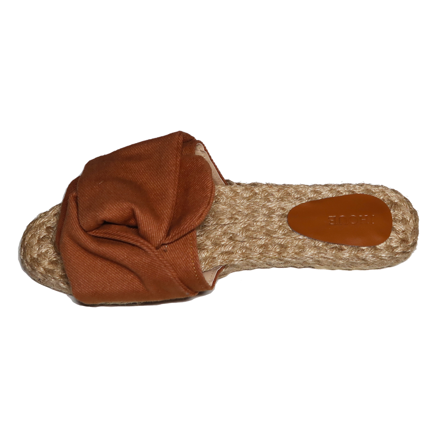 Handmade Abaca Footbed Tan Canvas Tie Knot Strap Slides Sandals Slippers Flats Semi Pointed Toe
